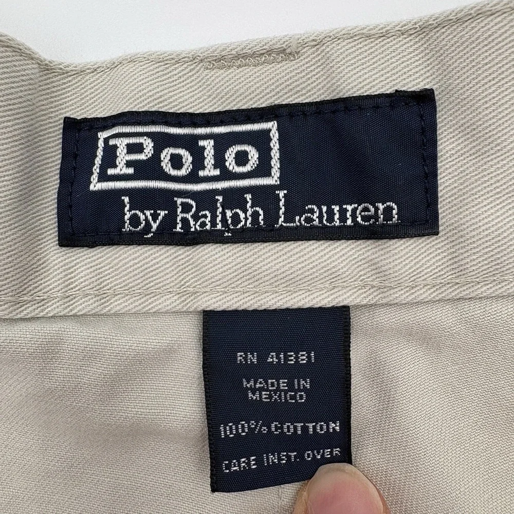 Polo Ralph Lauren Chino Shorts Mens 42 Khaki Cotton Casual Twill Vtg